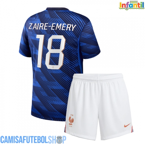 Camisa de time de futebol França Warren Zaire-Emery #18 Replicas 1º Equipamento Infantil Mundo 2026 Manga Curta (+ Calças curtas)